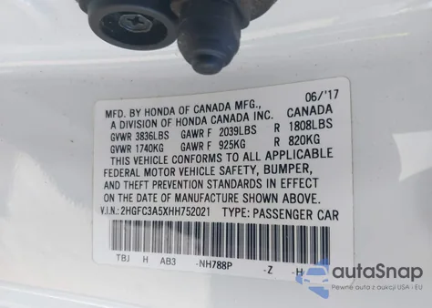 2017 Honda Civic Si z USA, uszkodzony, nr VIN 2HGFC3A5XHH752021